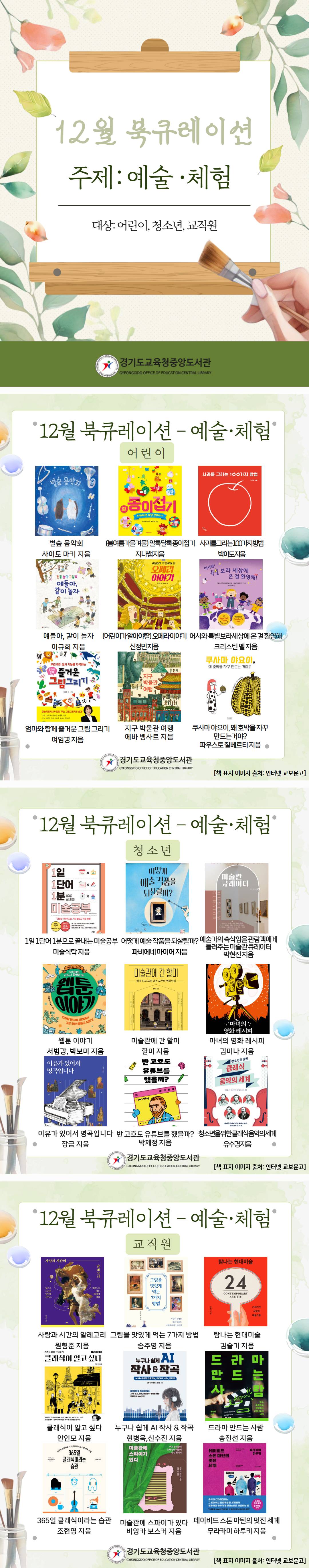 2025년 맞춤형 독서정보서비스 안내(12월 주제가 있는 북큐레이션•정보큐레이션: 예술•체험)