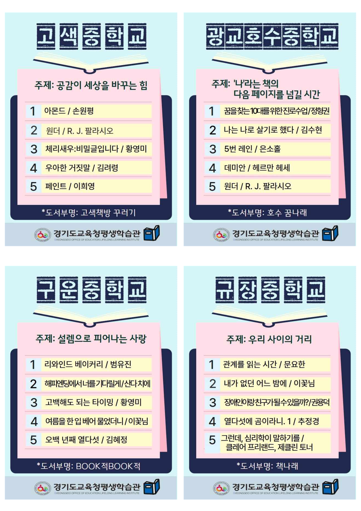 2026년 교육공동체 참여형 북큐레이션 '모여라! 학교도서관 도서부' 추천 도서